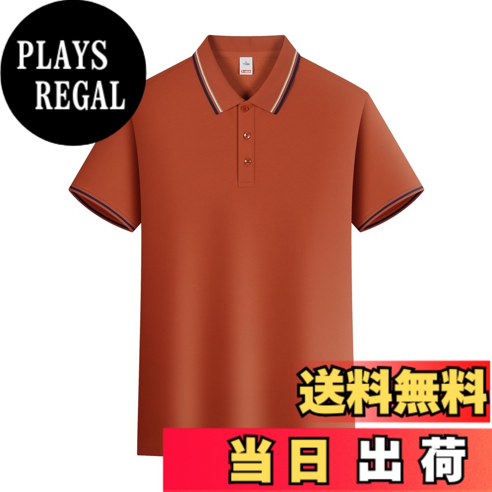【送料無料】[FHLHY] ポロシャツ ビジネス メンズ Tシャツ 半袖 カジュアル 無地 夏服 シンプル 複数の色 色：オレンジ、サイズ：L