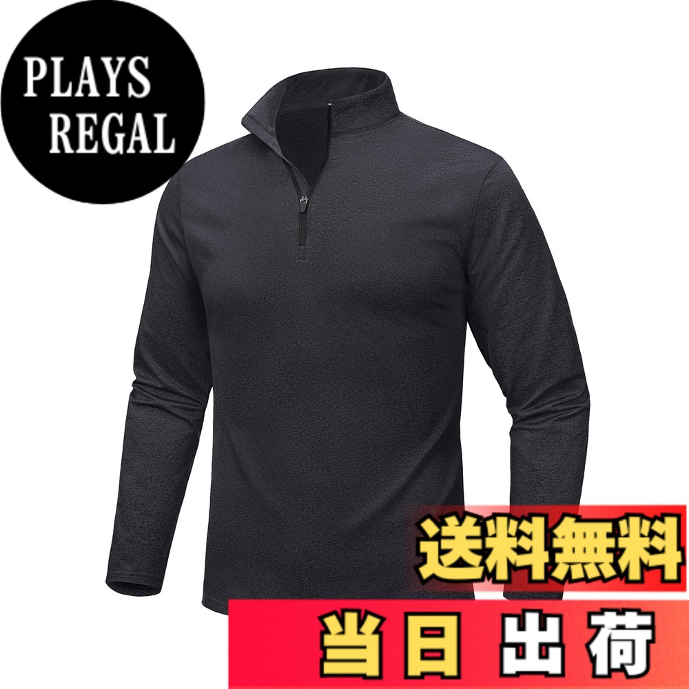 【送料無料】[MAGCOMSEN] 長袖 メンズ 裏起毛 ゴルフウェア トレーナー ハーフジップ 登山 テニス トレーニングウェア ストレッチ スポーツ フリース 防寒 春秋冬 色：ブラック、サイズ：L