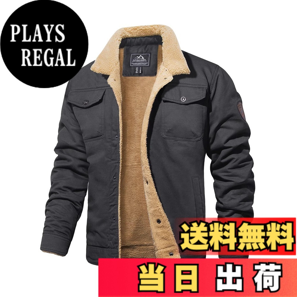 【貨物輸送無料】[MAGCOMSEN]アウター メンズ 防寒 綿織物 上衣 心地好い 前掛け 裏起毛 上衣 アウトドア ドカジャン 朦々たる 保温 春 秋 冬 色：うす暗い薄墨色、大きさ：2XL