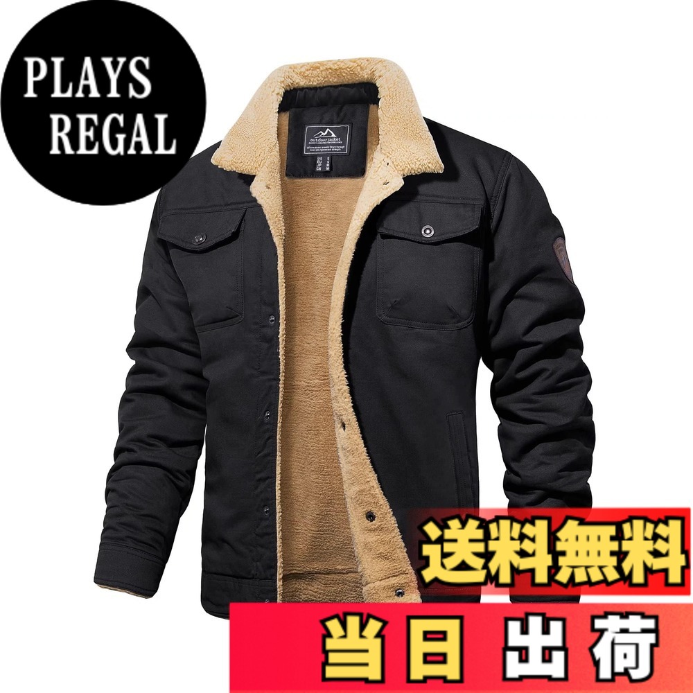 【貨物輸送無料】[MAGCOMSEN]アウター メンズ 防寒 綿織物 上衣 心地好い 前掛け 裏起毛 上衣 アウトドア ドカジャン 朦々たる 保温 春 秋 冬 色：黒いこと、大きさ：XL