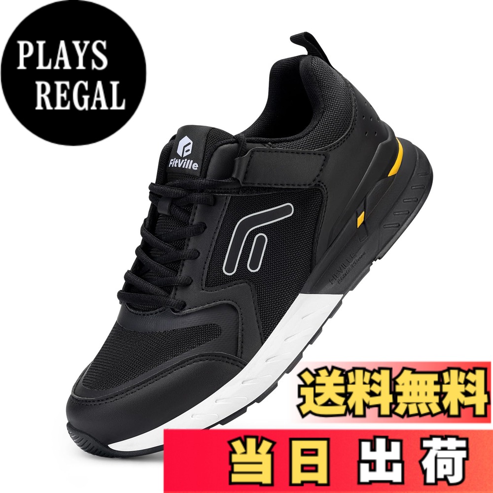 【送料無料】[FitVille] ウォーキングシューズ メンズ スニーカー靴 ランニングシューズ 幅広 2E 4E 防水 ワイド ブラック 白 運動靴 色：ブラック/ホワイト、サイズ：26.0 cm 4E