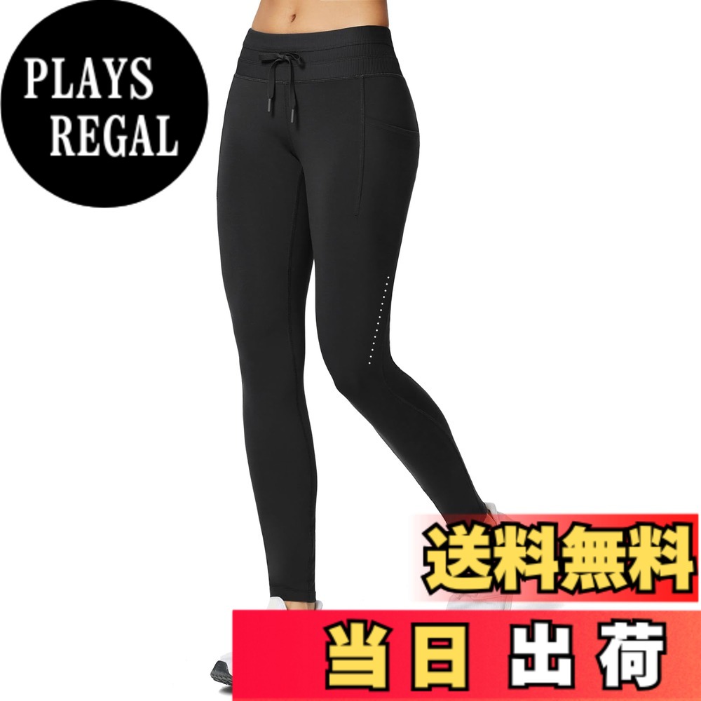 【送料無料】バリーフ(Baleaf) レディース 裏起毛 ハイウエストレギンス 防水 防寒 冬用タイツ ポケット付き スキー・ハイキングパンツ 色:ブラック、サイズ:L