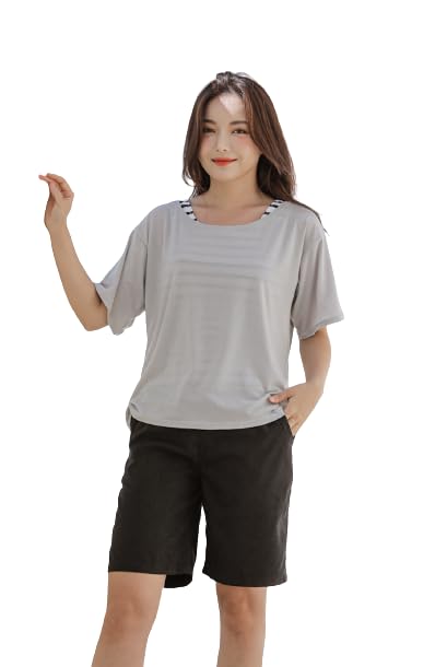 【送料無料】[growncharm] 水着 レディース タンキニ 体型カバー Tシャツ タンクトップ ショートパンツ ショーツ【UPF50+ UVカット加工】【４点セット】[SLV31203] 色：グレー/ブラック、サイズ：LL