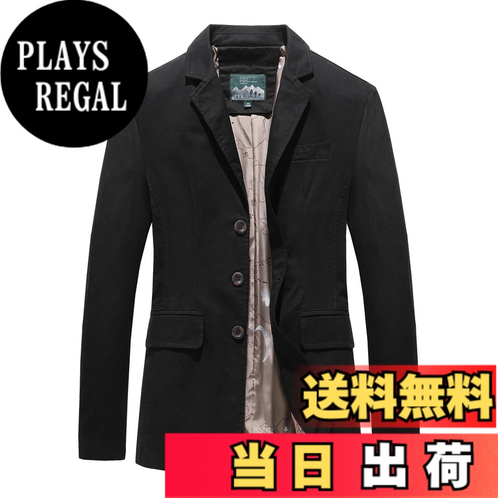 【送料無料】[GmrvaMen] テーラードジャケット メンズ ジャケット ビジネス 3つボタン 上着 秋服 スプリングジャケット アウター 細身 綿 通勤 春 秋 おしゃれ 大きいサイズ 色：ブラック、サイズ：2XL
