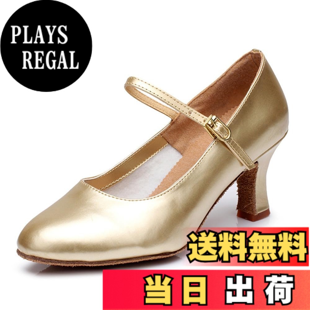 【送料無料】[FLORPERRY] 女性 ラテンシューズ 練習着 レディース ダンスシューズ 演奏会 社交 ステージ 靴 モダンダンスシューズ ヒール5cm サルサ タンゴ ワルツ チャチャシューズ スエードソール 色：ゴールド、サイズ：25.0 cm M