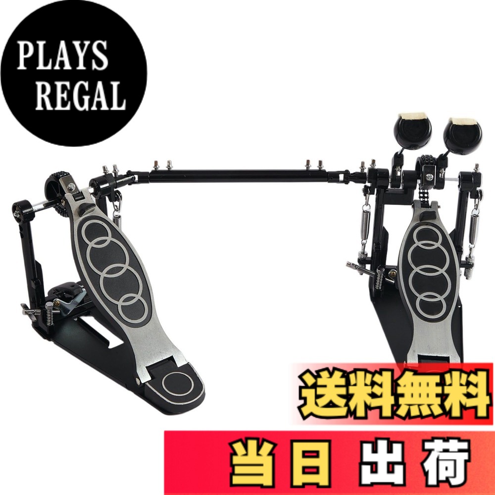 【送料無料】ツインペダル ダブルベースペダル ダイレクトドライブ式 バスドラムキック用 フットペダル付 滑り止めグリル設計 ツインドラムペダル 調節可能 パーカッション用 ドラムキットアクセサリー 高速リバウンド ダブルチェーンドライブ ブラック 色：ツインペダル