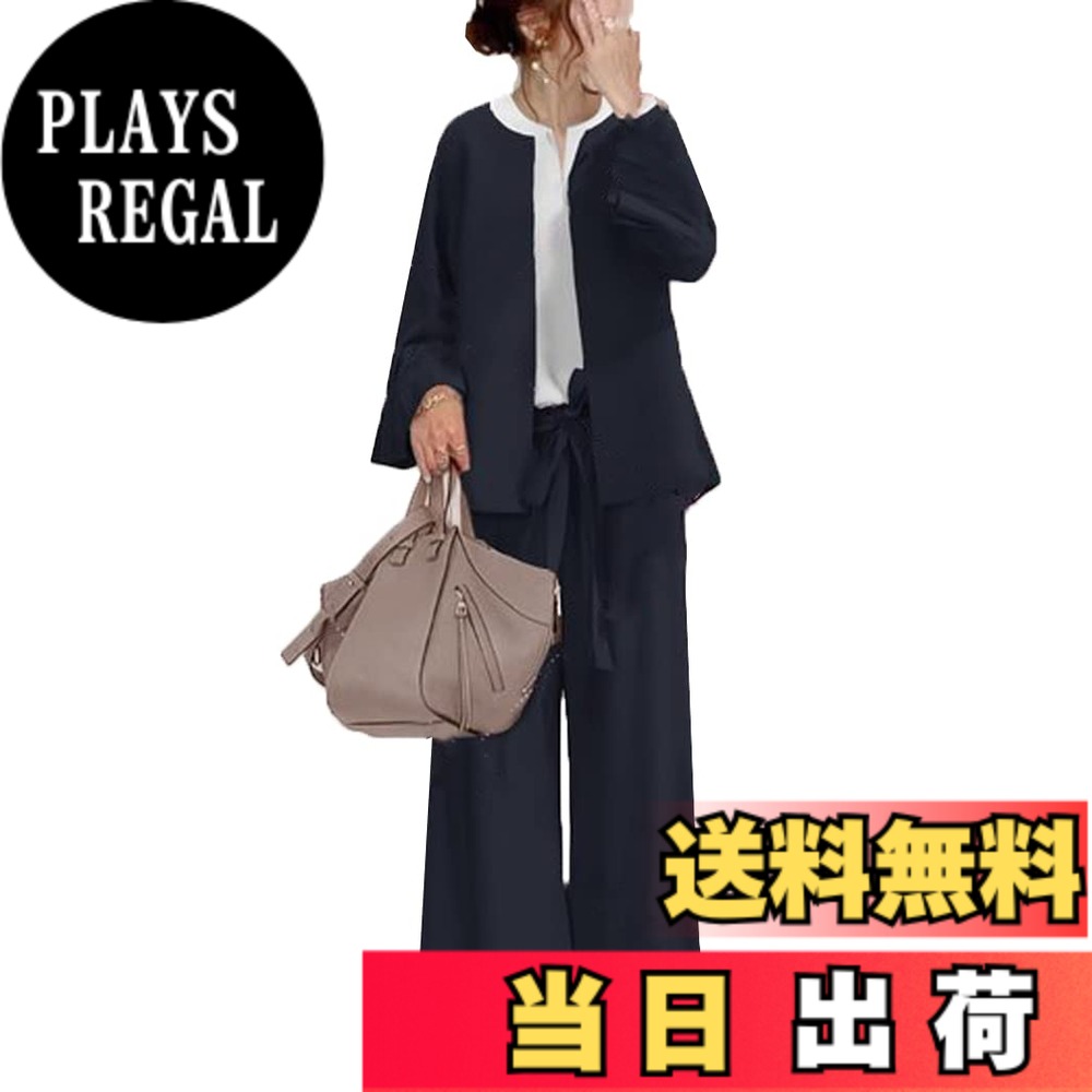 【送料無料】[DYIOPMFGZ] レディース スーツ パンツスーツ ワイドパンツ コート シャツ 3点セット ジャケット ブラウス セットアップ ロングパンツ アウター 上下セット オフィスウェア パンツドレス フォーマル 通勤OL 入学式 長袖 カジュアル 色：ネイビー、サイズ：S