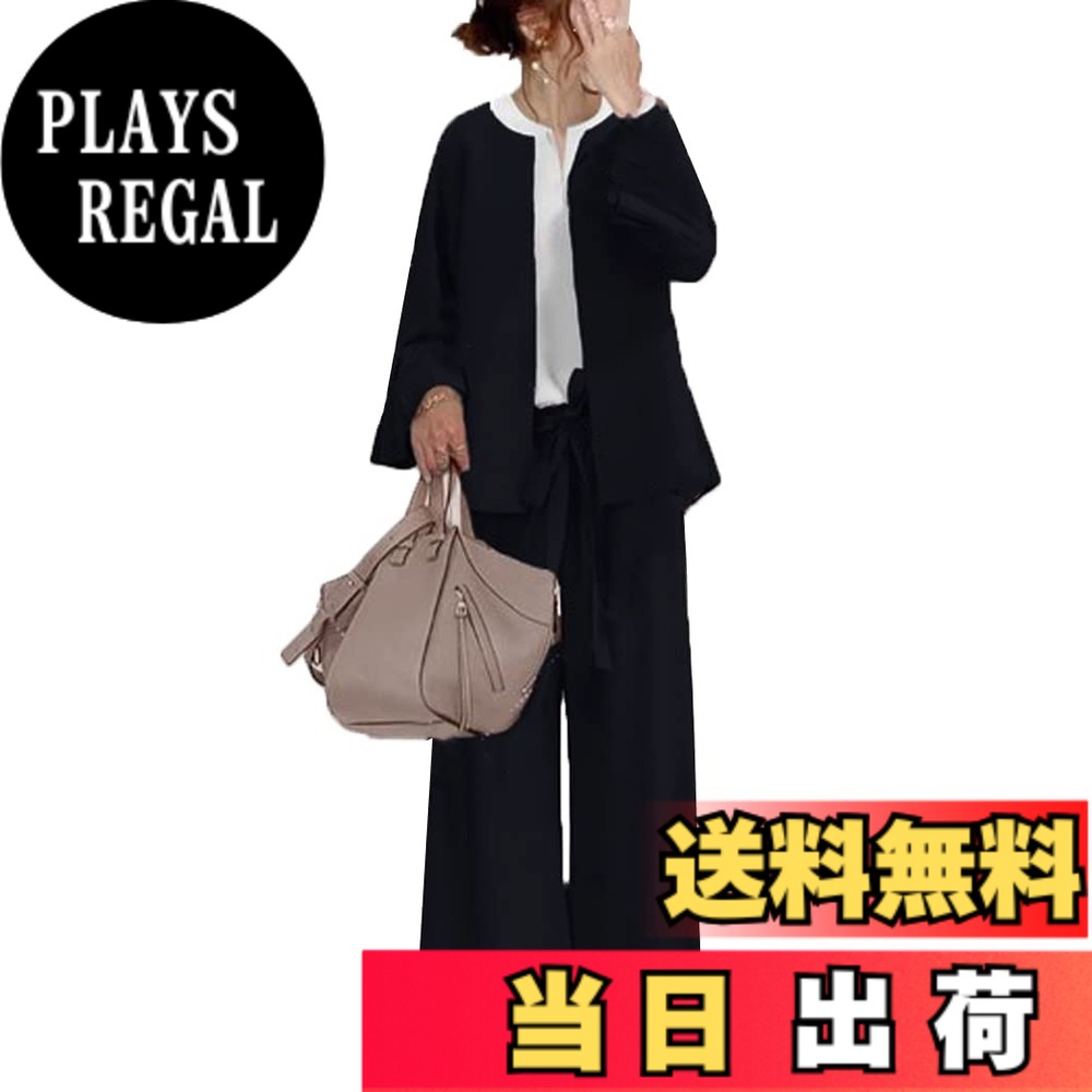 【送料無料】[DYIOPMFGZ] レディース スーツ パンツスーツ ワイドパンツ コート シャツ 3点セット ジャケット ブラウス セットアップ ロングパンツ アウター 上下セット オフィスウェア パンツドレス フォーマル 通勤OL 入学式 長袖 カジュアル 色：ブラック、サイズ：M