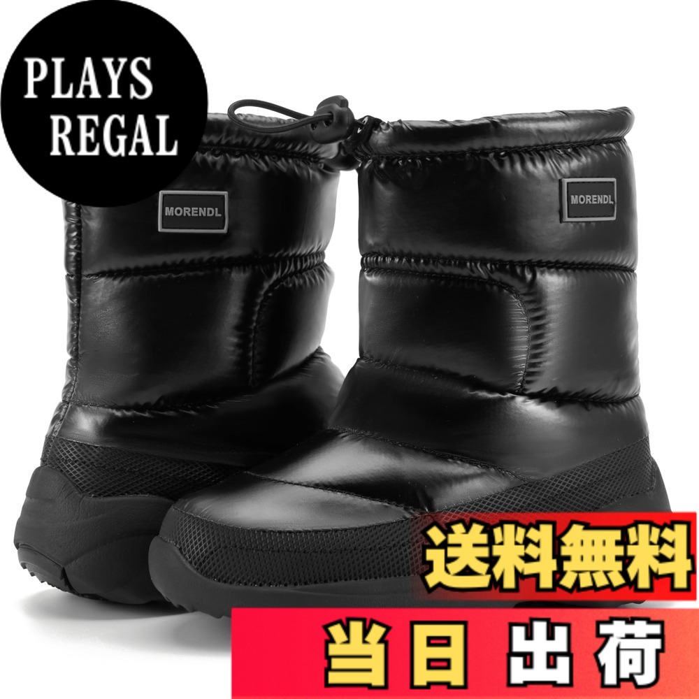【送料無料】[MORENDL] スノーブーツ キッズ 雪遊び 冬 雪用ブーツ 子供靴 防滑 雪柄 防風 防水 防寒対策 女の子 男の子 色：光沢のある黒、サイズ：21.0 cm M
