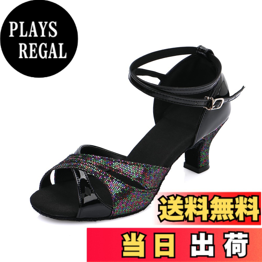 【送料無料】[FLORPERRY] レディース ラテン ダンス シューズ 女性 モダン 社交 ダンス シューズ ステージシューズ ダンス スポーツ 靴 チャチャダンスシューズ 練習用 舞台 演奏会 スエードソール 色：ブラック、サイズ：23.5 cm M