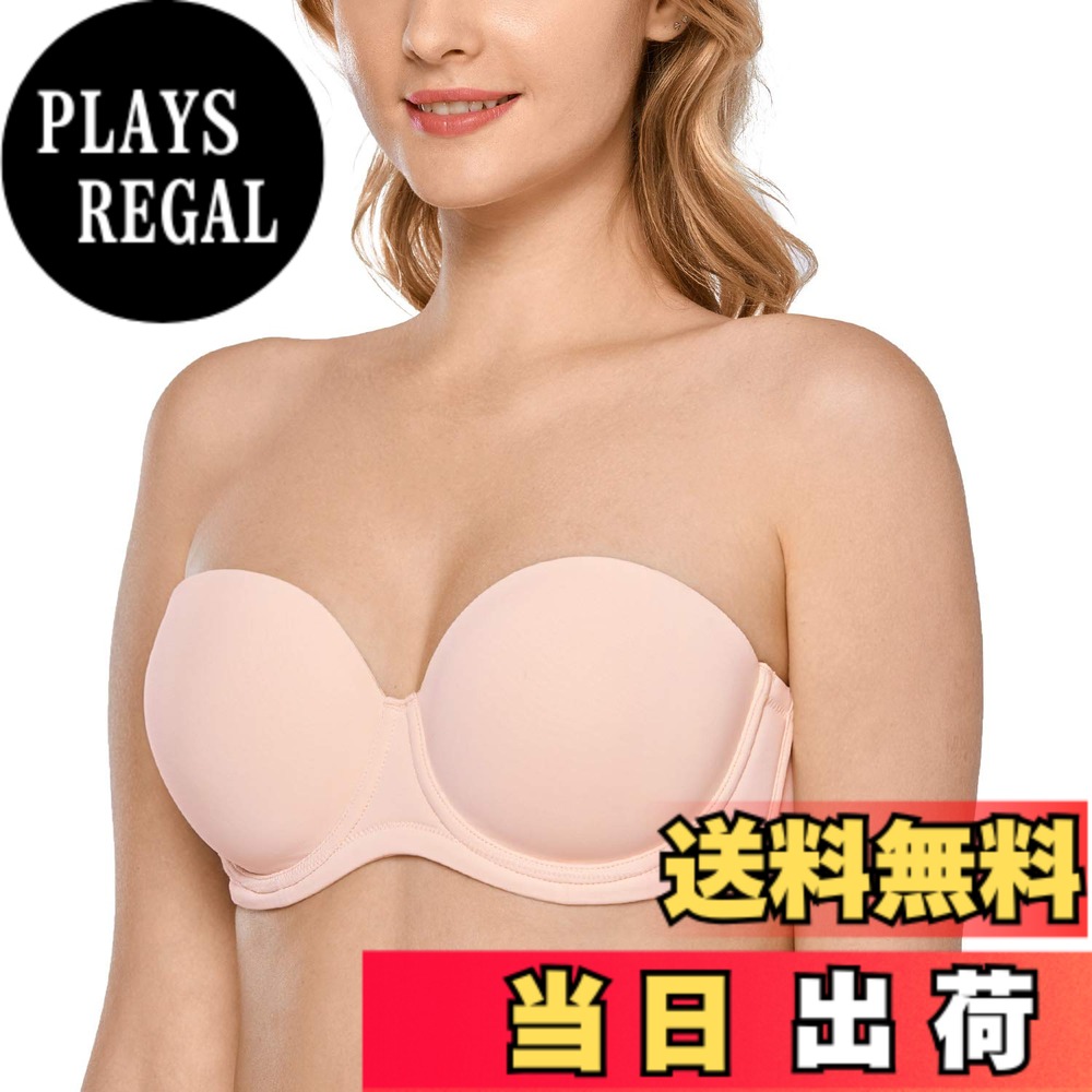 【送料無料】[DELIMIRA] ストラップレスブラジャー レディース ワイヤー入り モールドフルカップ 大きいサイズブラジャー ストラップレスブラ 色：アプリコットピンク、サイズ：E85