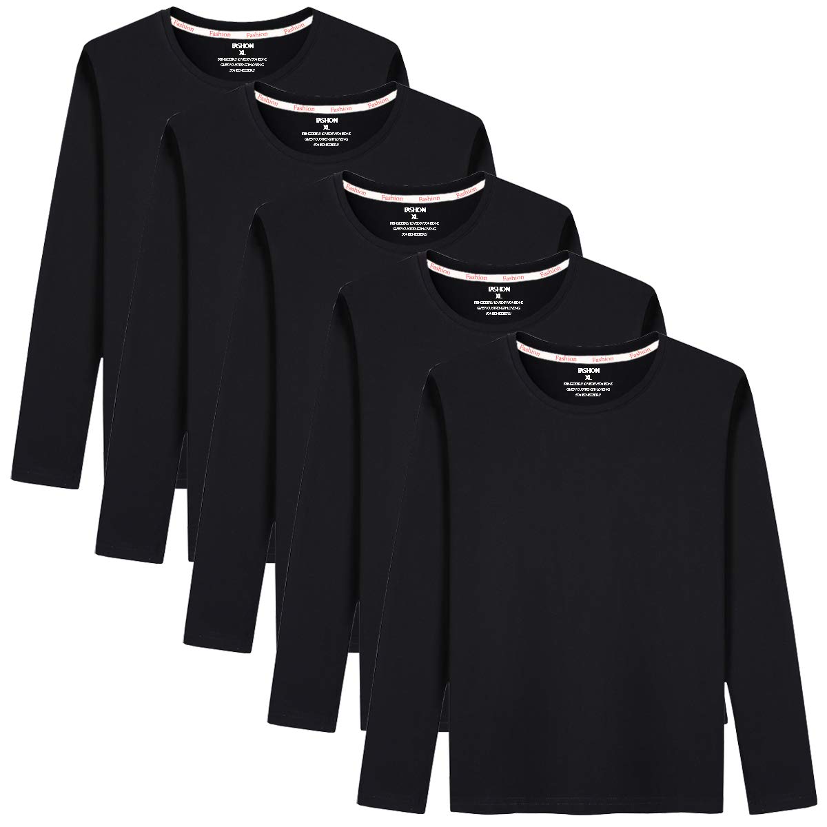 【送料無料】Sukinana インナーシャツ メンズ 肌着 5点セット 綿100% 長袖 tシャツ 丸首 防菌防臭 柔らかい 快適 メンズ 服 春 秋 冬 色：ブラック、サイズ：M