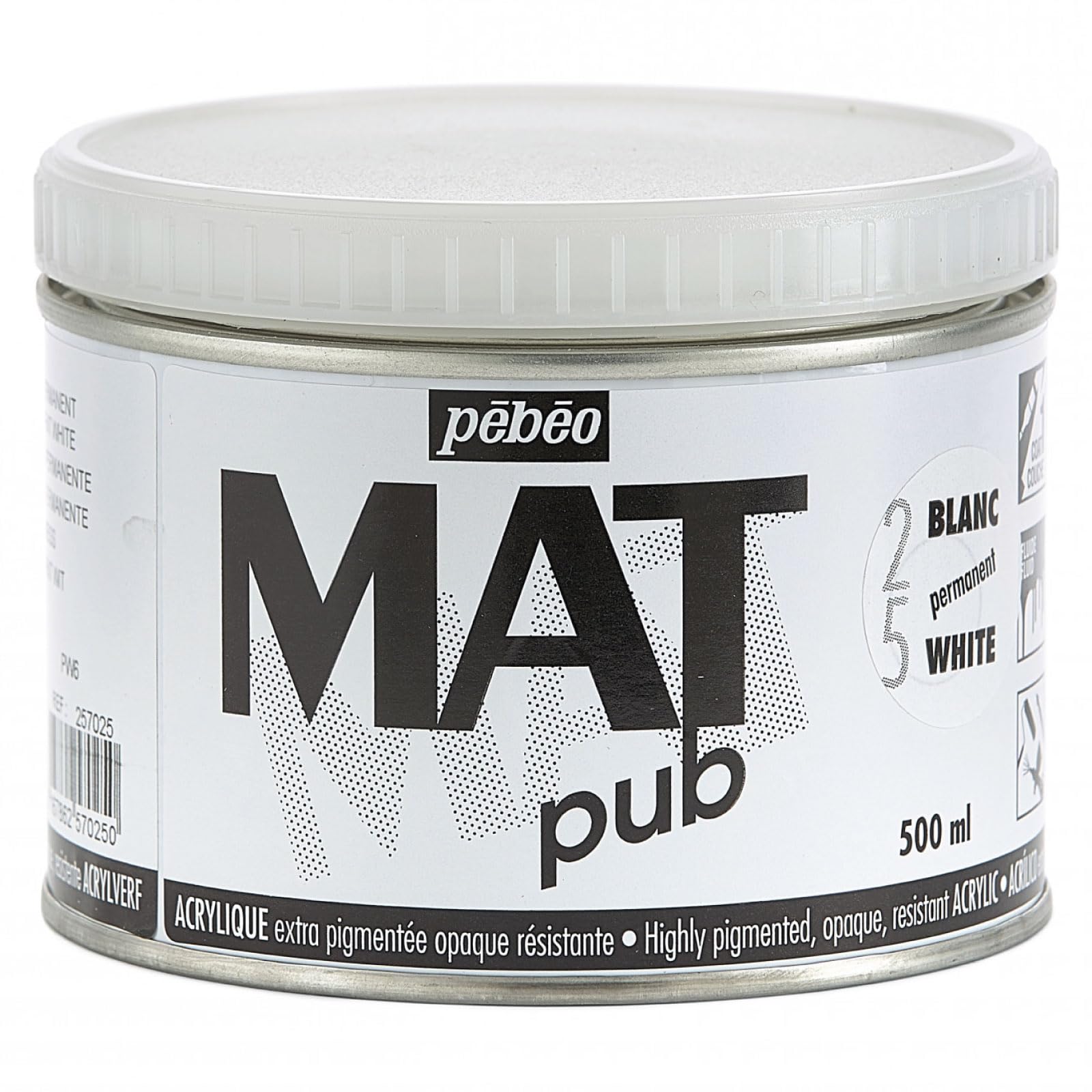 【送料無料】Pebeo 256021 マットパブ 極細 140ml ローアンバー アクリルペイント 色：パーマネントホワイト。、サイズ：500 ml