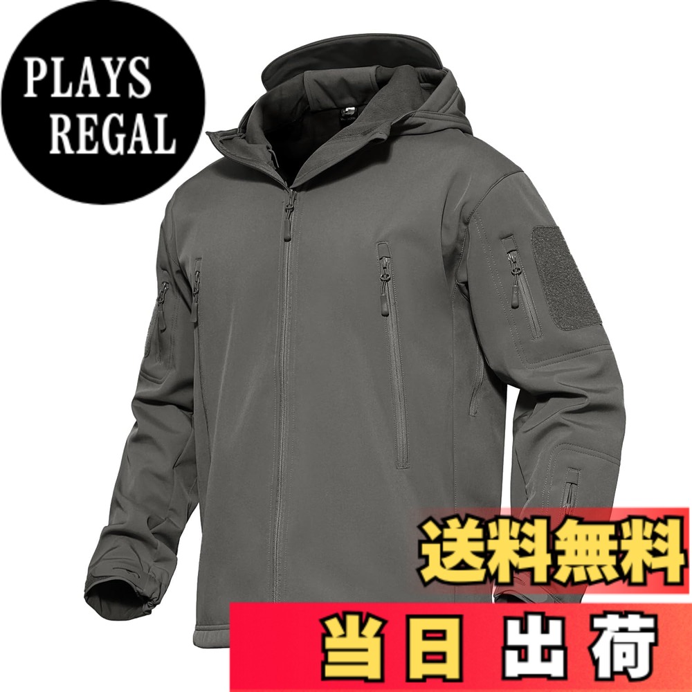 【貨物輸送無料】[MAGCOMSEN] タクティカルジャケット サバゲー メンズ アウトドア 山登りアウター 雨合羽防風 防寒着 裏フリース ソフトシェルジャケット ミリタリー ボンネット付き添い人 多衣嚢 イヤホンホール付き添い人 烏兎冬 色：薄墨色、大きさ：2XL