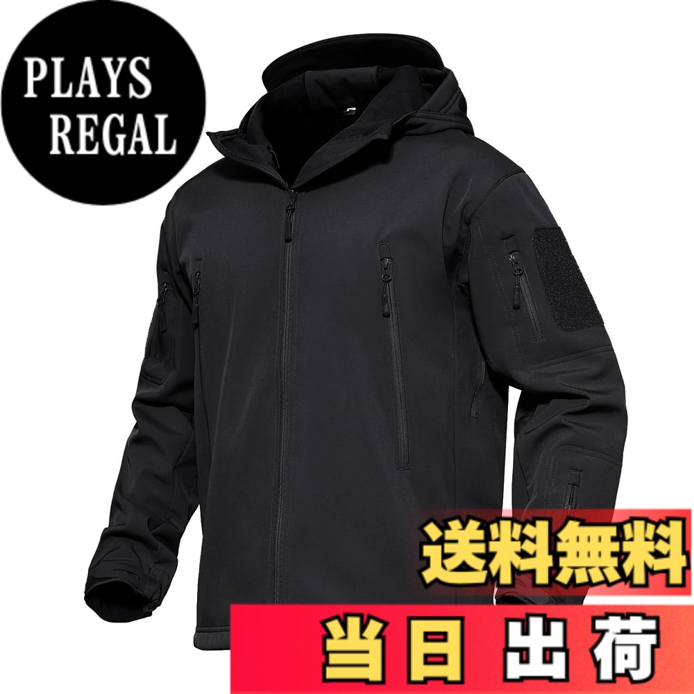 【貨物輸送無料】[MAGCOMSEN] タクティカルジャケット サバゲー メンズ アウトドア 山登りアウター 雨合羽防風 防寒着 裏フリース ソフトシェルジャケット ミリタリー ボンネット付き添い人 多衣嚢 イヤホンホール付き添い人 烏兎冬 色：黒いこと、大きさ：M