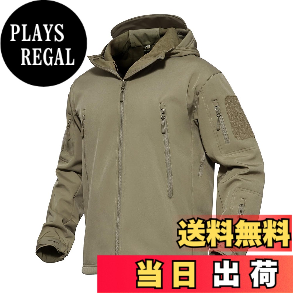 【貨物輸送無料】[MAGCOMSEN] タクティカルジャケット サバゲー メンズ アウトドア 山登りアウター 雨合羽防風 防寒着 裏フリース ソフトシェルジャケット ミリタリー ボンネット付き添い人 多衣嚢 イヤホンホール付き添い人 烏兎冬 色：カーキ、大きさ：XL