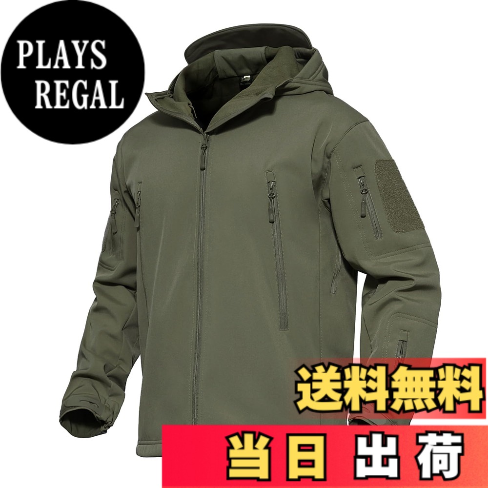 【貨物輸送無料】[MAGCOMSEN] タクティカルジャケット サバゲー メンズ アウトドア 山登りアウター 雨合羽防風 防寒着 裏フリース ソフトシェルジャケット ミリタリー ボンネット付き添い人 多衣嚢 イヤホンホール付き添い人 烏兎冬 色：アーミーグリーン、大きさ：3XL