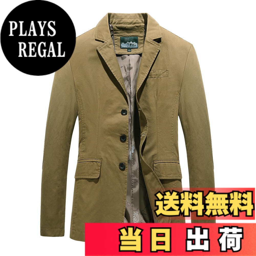【送料無料】[GmrvaMen] テーラードジャケット メンズ ジャケット ビジネス 3つボタン 上着 秋服 スプリングジャケット アウター 細身 綿 通勤 春 秋 おしゃれ 大きいサイズ 色：カーキ、サイズ：4XL