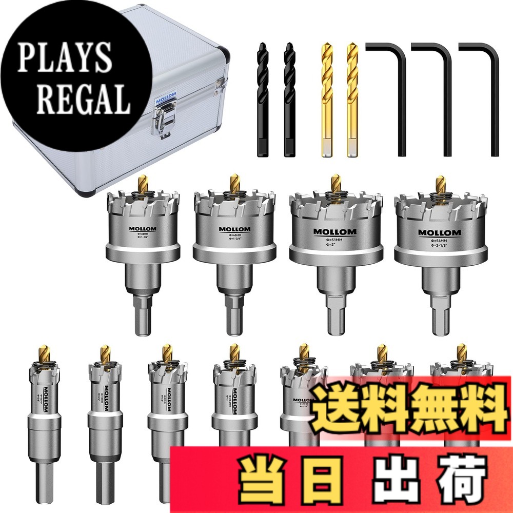 【送料無料】Mollom 高耐久超硬ホールソー、パイロットドリルビット2個、ホールカッターはステンレス鋼、軟鋼、鉄、銅、真鍮、プラスチックをカットします 色：シルバー、サイズ：11本のドリルセット(16-54mm)｜PLAYS REGAL