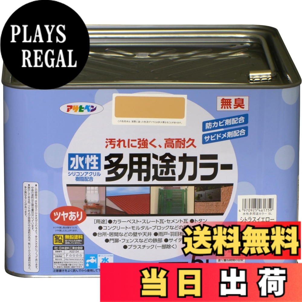 【貨物輸送無料】アサヒペン 絵の具 絵の具 水溶性多役立つこと色合い 色：シトラスイエロー、大きさ：5L