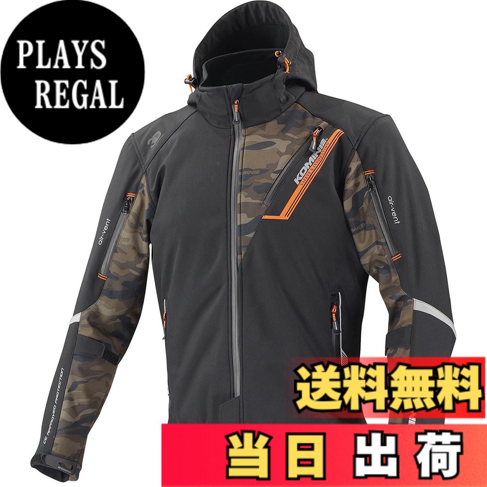 【送料無料】[コミネ] バイク用 プロテクトソフトシェルウィンターパーカ-イフ JK-579 JK-5791 JK-5792 JK-5793 秋冬春向け 防寒 CE規格レベル2 CE規格 ストレッチ素材 防風 プロテクター 色：Black/Camo、サイズ：WM｜PLAYS REGAL