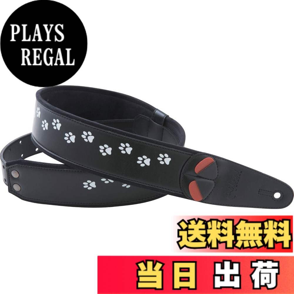 【送料無料】RightOn! STRAPS ギター・ベース用ストラップ 幅 6cm、長さ 95~145cm Cat 色:ブラック、サイズ:145cm|PLAYS REGAL