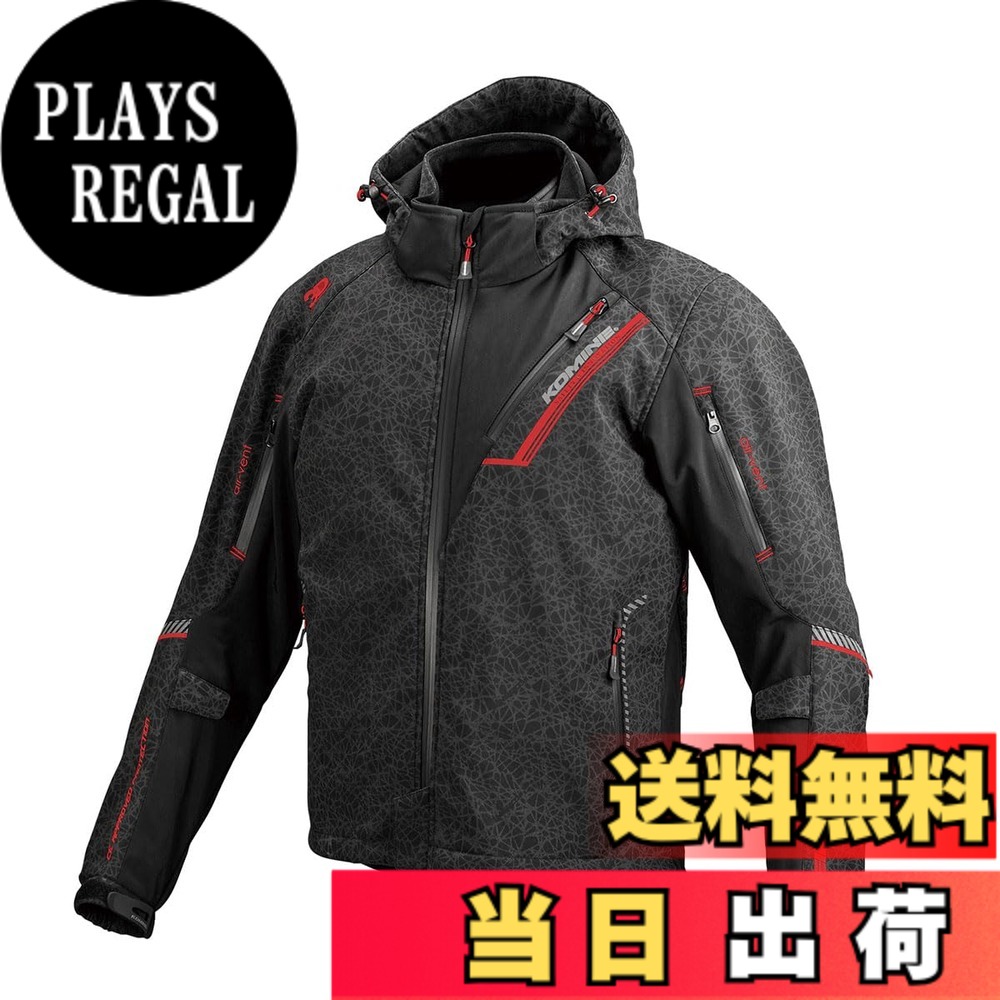 【送料無料】[コミネ] バイク用 プロテクトソフトシェルウィンターパーカ-イフ JK-579 JK-5791 JK-5792 JK-5793 秋冬春向け 防寒 CE規格レベル2 CE規格 ストレッチ素材 防風 プロテクター 色：HR Black/Red、サイズ：M｜PLAYS REGAL