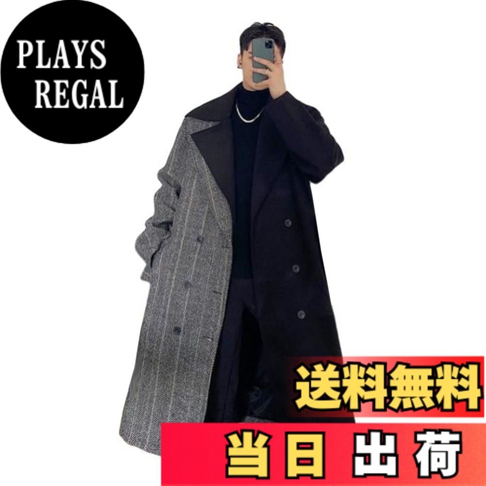 【貨物輸送無料】[MMTYRM] メンズ トレンチコート 日月服 アウター スプリングコート ジレー チェスターコート ゆったり ロング厚地の外套 上衣 色：黒いこと、大いさ：L