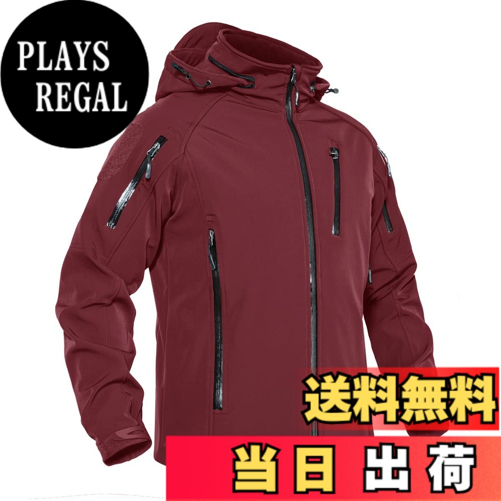 【貨物輸送無料】[KEFITEVD] アウトドア 上衣 メンズ 裏起毛 山岳パーカー 防寒 防風 上衣 撥水 ソフトシェルジャケット タクティカル 自動自転車 アウター ボンネット付き添い人 無地 色：ぶどう酒赤いこと、大きさ：M
