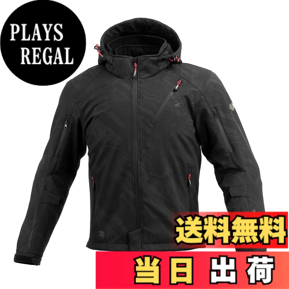 【送料無料】[コミネ] バイク用 プロテクトソフトシェルウィンターパーカ-イフ JK-579 JK-5791 JK-5792 JK-5793 秋冬春向け 防寒 CE規格レベル2 CE規格 ストレッチ素材 防風 プロテクター 色：Neo Black Marble、サイズ：2XL｜PLAYS REGAL
