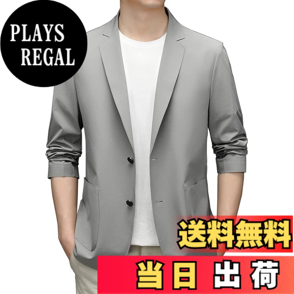 【送料無料】[Ｒｏｒｔｙｎｏ] 軽薄 スーツジャケット メンズ 春夏用 ビジネスジャケット 二枚ボタン テーラードジャケット 薄地 紳士ブレザー カジュアル サマージャケット 通勤アウター スリム フォーマルスーツ 日焼け対策 オシャレ 軽 色：ライトグレー、サイズ：3XL｜PLAYS REGAL