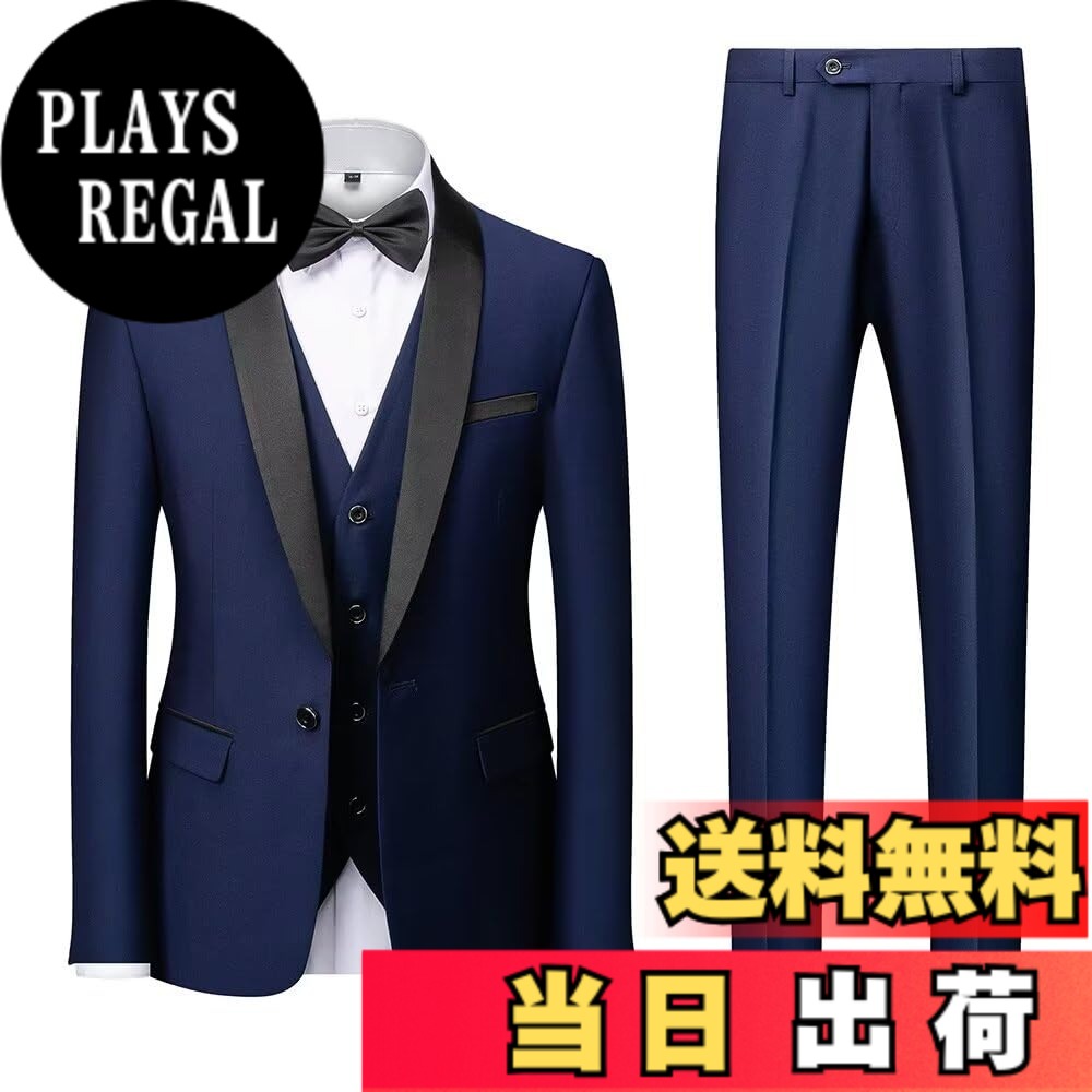 【送料無料】[YAYOKYA] スーツ メンズ スリーピース タキシード 礼服 セレモニースーツ スリム ウェスト調整可能 結婚式 披露宴 パーテイ ショールカラー 正装 1つボタン センターベント 紳士服 メンズドレスアイテム S-6XL 色：ネイビー、サイズ：5XL｜PLAYS REGAL
