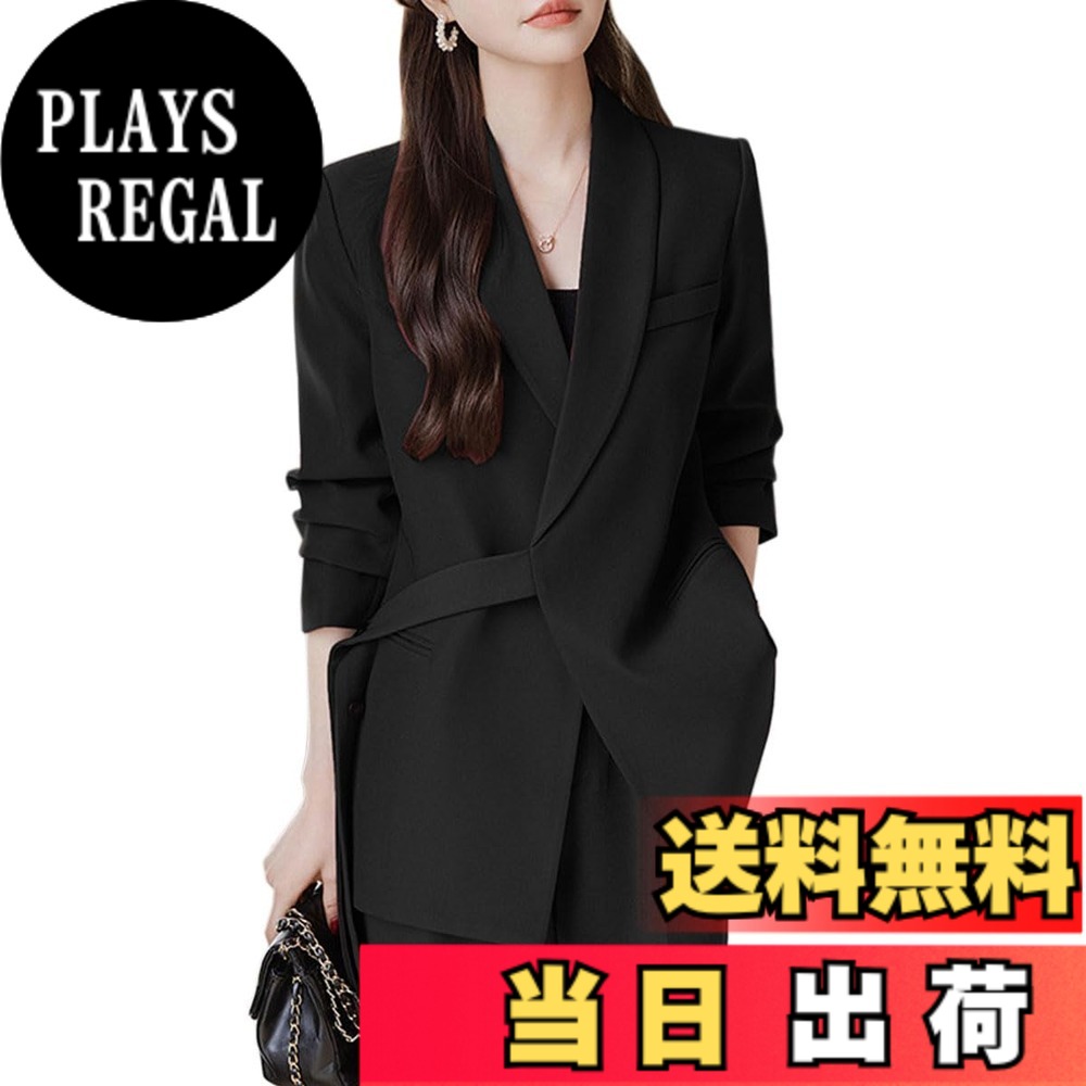 【送料無料】[DYIOPMFGZ] CHUMO スーツ レディース セットアップ 上下 2点セット ジャケット テーラードジャケット ワイドパンツ パンツスーツ 長袖 おしゃれ 気質 エレガント カジュアル フォーマル 通勤 オフィス 結婚 色：ブラック（ジャケット＋パンツ）、サイズ：XL｜PLAYS REGAL