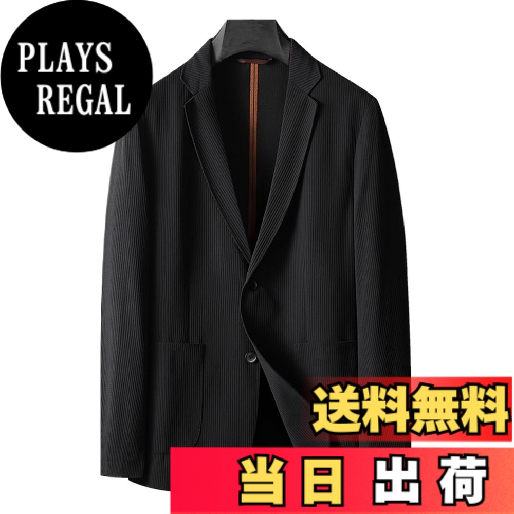 【送料無料】[Ｒｏｒｔｙｎｏ] ストレッチスーツ メンズ 夏 テーラードジャケット 薄手 カジュアルブレザー ビジネス アウター サマージャケット 冷感 サラサラ 軽量 通気性 フォーマル 二つボタン ゆったり 通勤 日焼け止め 冷房対策 色：ブラック2024、サイズ：L｜PLAYS REGAL