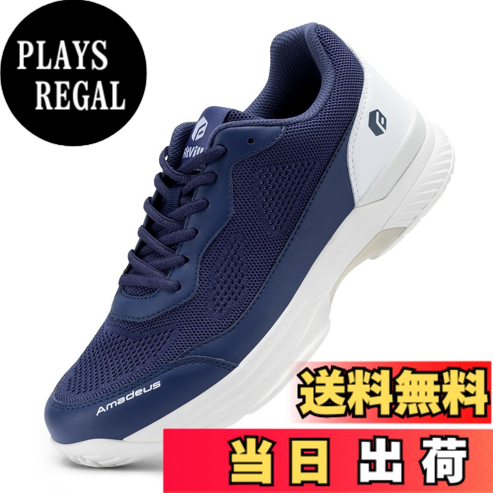 【送料無料】[FitVille] テニスシューズ メンズ 幅広 2E 4E 軽量 オムニクレーコート ソフトテニス シューズ 高いグリップ力 高機能 通気性 甲高 ブラック ホワイト 色：JP-ネイビー、サイズ：32.0 cm 4E｜PLAYS REGAL