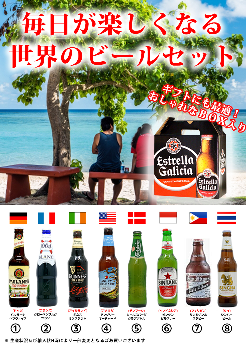 楽天市場 ビール ギフトセット 海外ビール飲みくらべ ａ ８種類 詰め合わせ 世界のビールセット ８本飲み比べセット Wine Cigar リカープラザ大越酒店