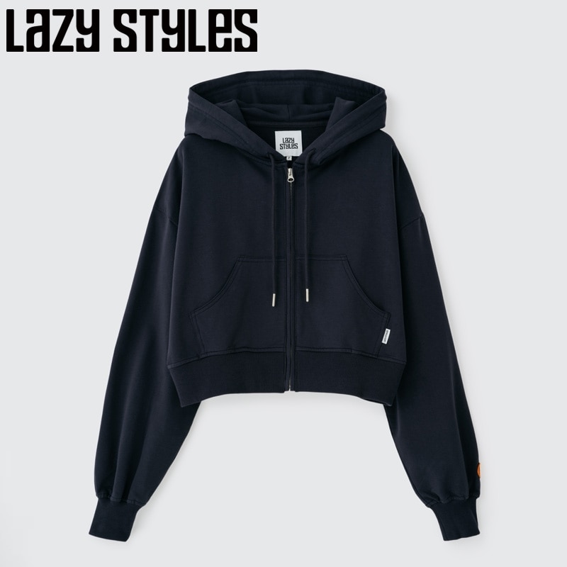 Lazy Styles レイジースタイルズ ビッグフード クロップドフーディー グレーネイビー｜プラザ オンライン店