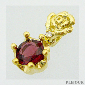 レッドスピネル ペンダント K18 薔薇 王冠 ダイヤモンド付 ネックレス バラとクラウンのコンビ ペンダント/ プラチナ変更可能