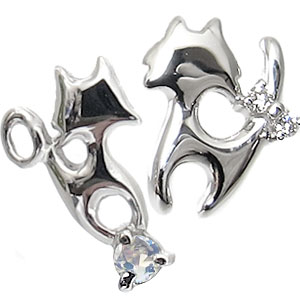 プラチナ:ピアス:ロイヤルブルームーンストーン:一粒:ネコ:pt900