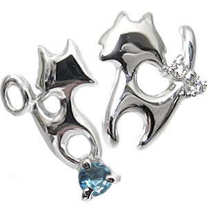 プラチナ:ピアス:ブルートパーズ:一粒:ネコ:pt900