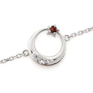 プラチナ・月・星・アンクレット・ガーネット・スター・ムーン