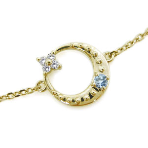18金 アンクレット アクアマリンサンタマリア 月 星 アンクレット｜PLEJOUR 誕生石ジュエリー専門店 88,990円