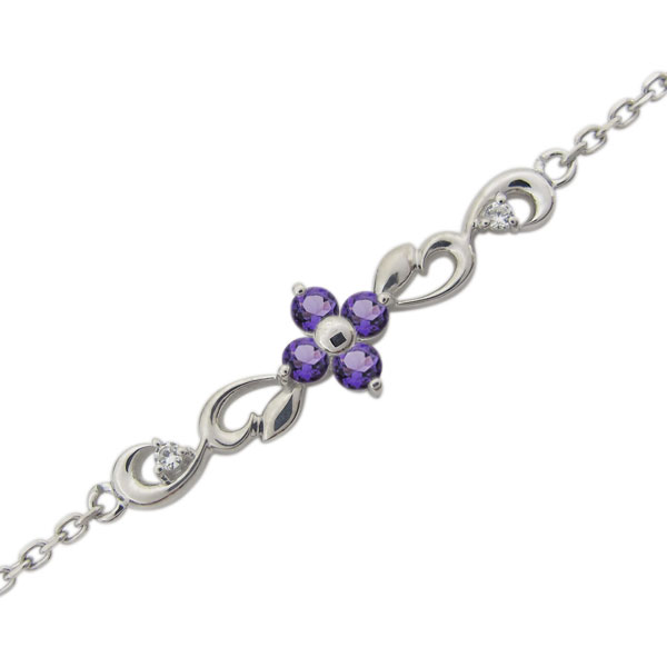 プラチナ 花 ブレスレット フラワー 唐草 アメジストアンクレット