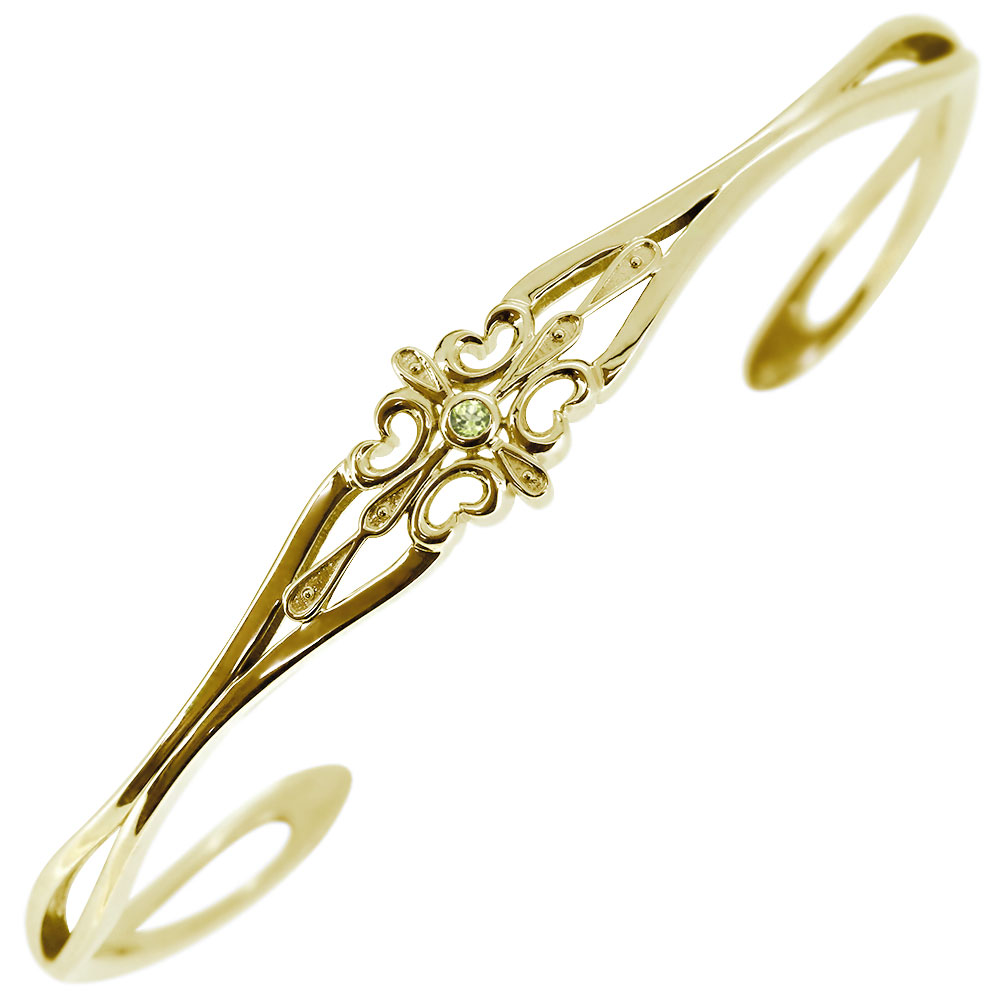 18金 ブレスレット メンズ バングル 18k ゴールド クロス 人気 ペリドット 透かし 正規品