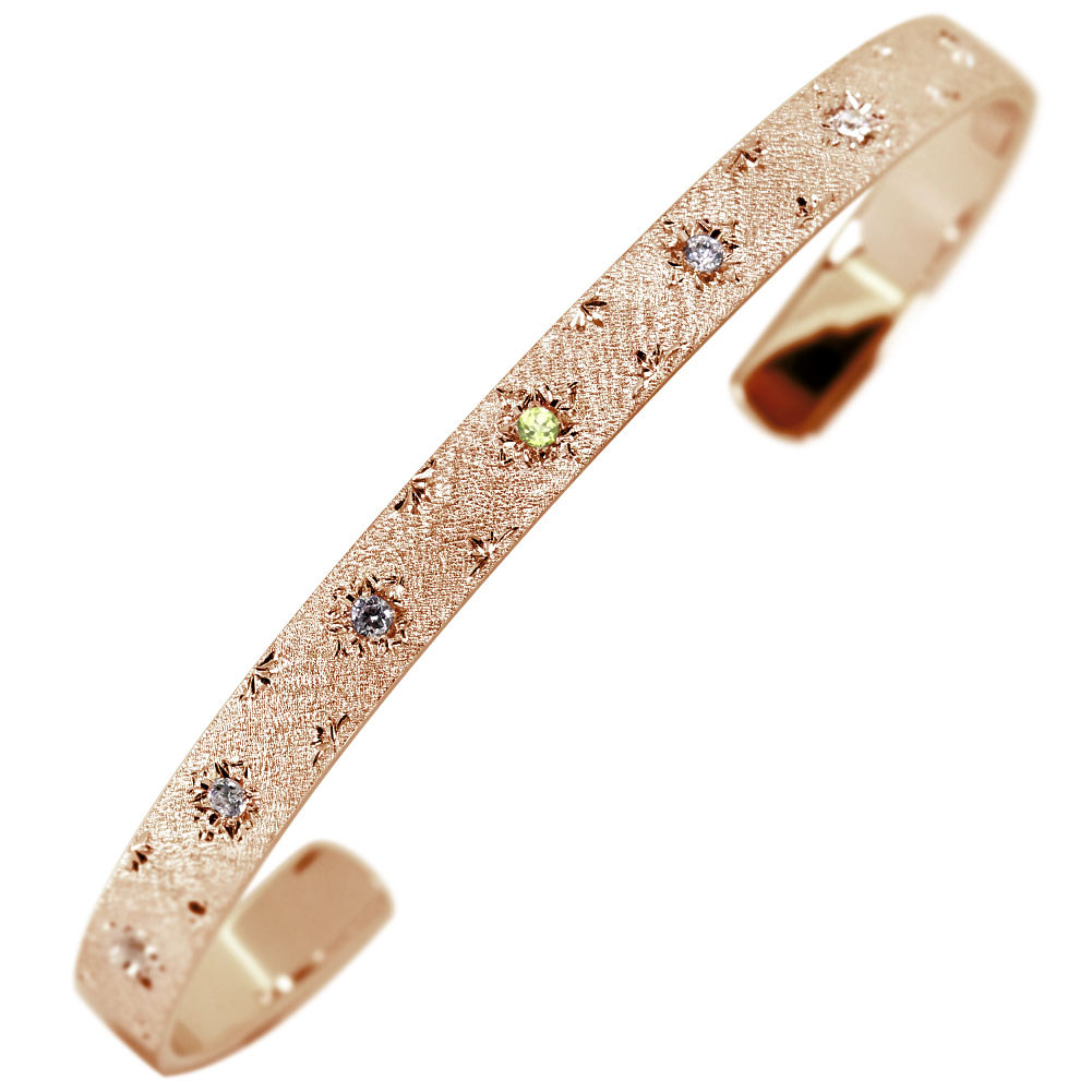 バングル レディース ペリドット 誕生石 8月 10金 ブレスレット 彫金 手彫り 10k アクセサリー 女性 プレゼント 誕生日 記念日 ギフト レディースジュエリー 人気 普段使い 可愛い