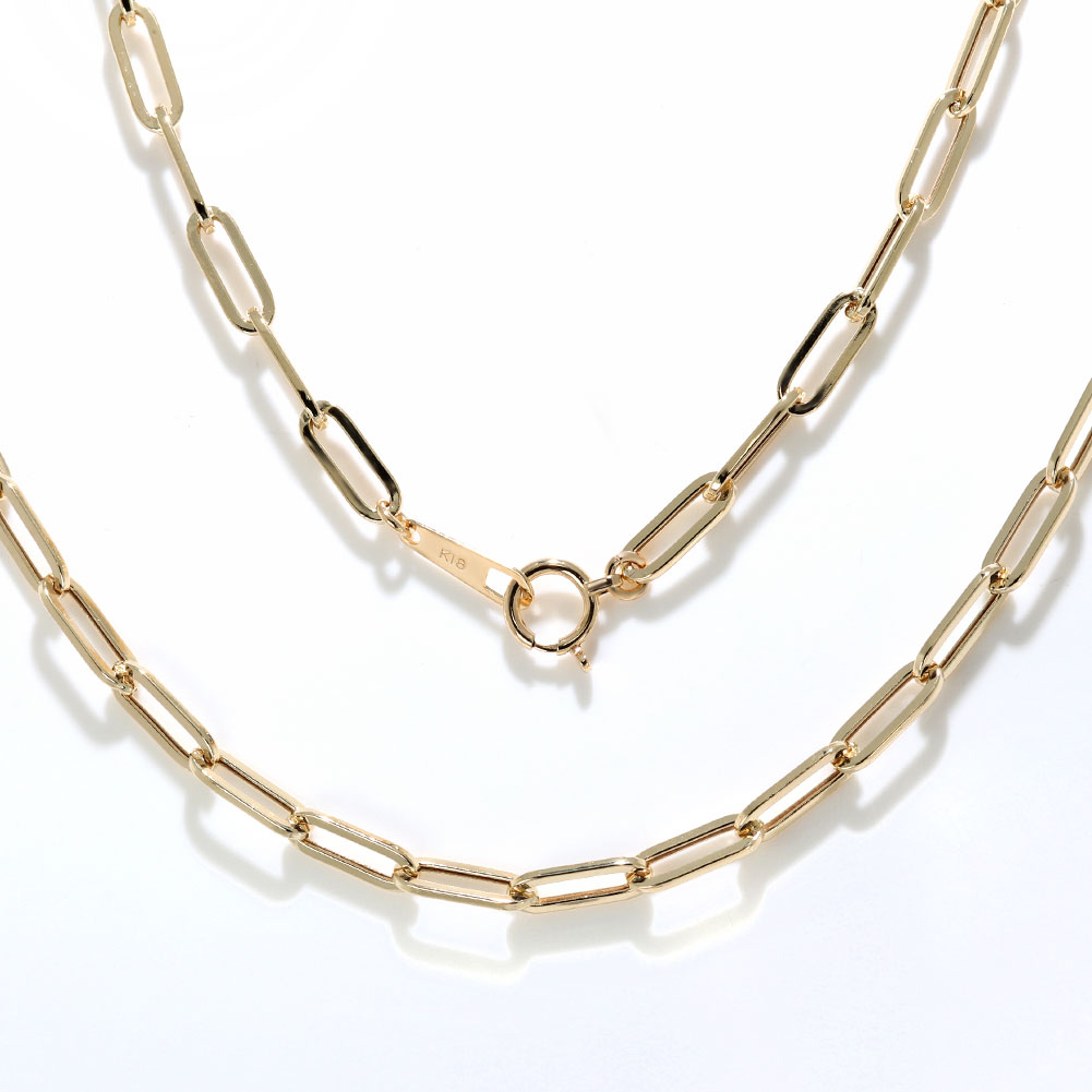 ペーパークリップチェーン 18金 中空チェーン 18K ゴールド k18 軽い 中空 レディース ネックレス シンプル ユニセックス 細い チェーン 中空ネックレス おしゃれ お揃い 人気