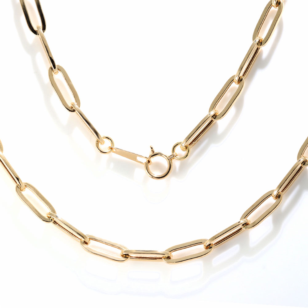 ネックレス 18金 中空チェーン 18K ゴールド K18 軽い 中空 レディース ペーパークリップチェーン ネックレス シンプル ペーパークリップ ユニセックス 細い チェーン おしゃれ お揃い｜PLEJOUR 誕生石ジュエリー専門店