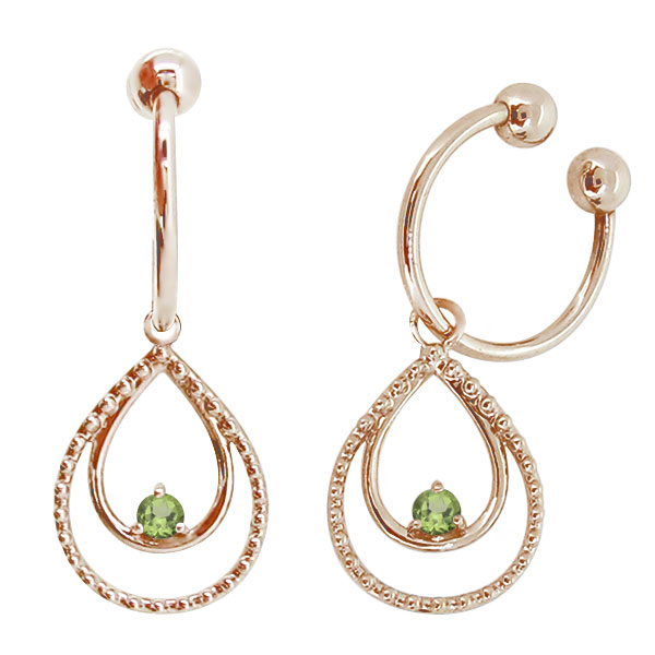 高級感 イヤーカフ レディース ペリドット ドロップ 雫 フープイヤリング かわいい 揺れる K10金 ノンホール 母の日 安い Creepersolutions Com