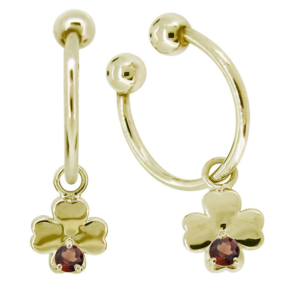 ノンホールピアス フープピアス 18k 揺れる ノンホールイヤリング クローバー ガーネット イヤーカフ｜PLEJOUR 誕生石ジュエリー専門店