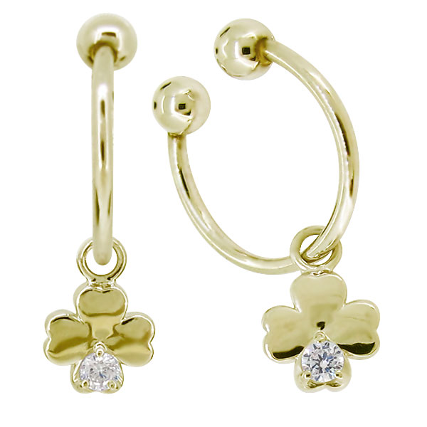 ノンホールピアス フープピアス 18k 揺れる ノンホールイヤリング クローバー ダイヤモンド イヤーカフ｜PLEJOUR 誕生石ジュエリー専門店